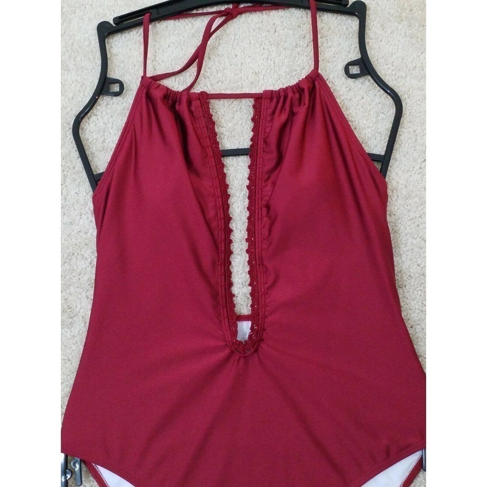 CUPSHE~Woman Size S~Maroon Wine Red One Piece Swimsuit Halter NWT. - Picture 5 of 11